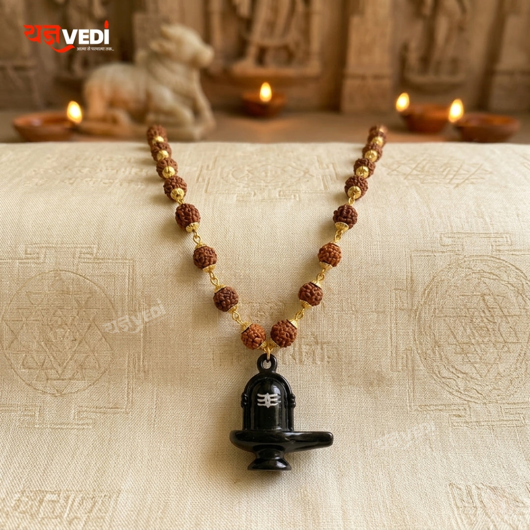 Gold Plated Rudraksha Shivling Locket Mala