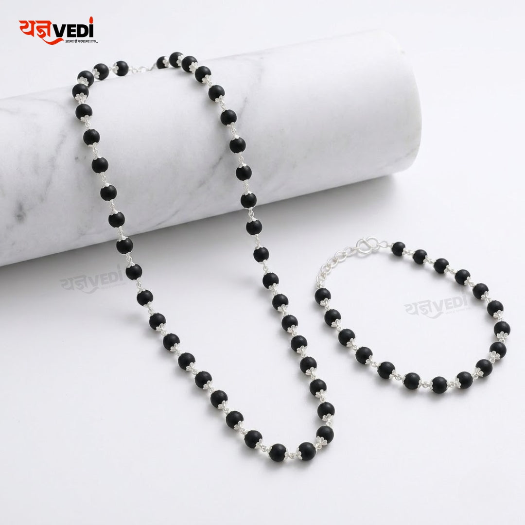 Ladies Karungali Mala & Bracelet Set With Free 5 Mukhi Rudraksha