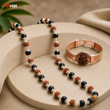 Karungali Rudraksh Mix Mala With Free 5 Mukhi Rudraksha Copper Bracelet & 5 Mukhi Rudraksha