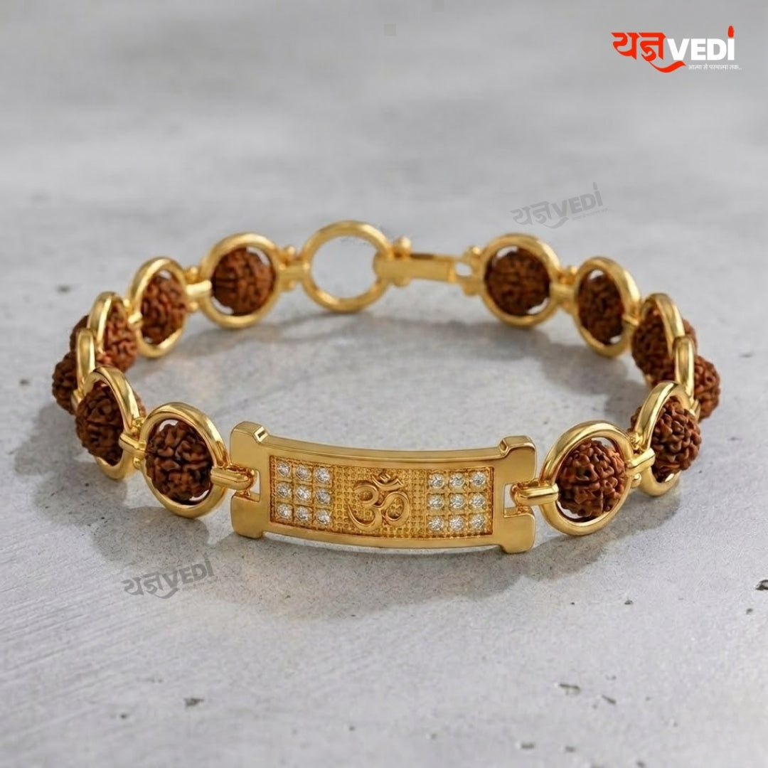 Gold Plated Essential Om Rudraksha Ring Shape Bracelet
