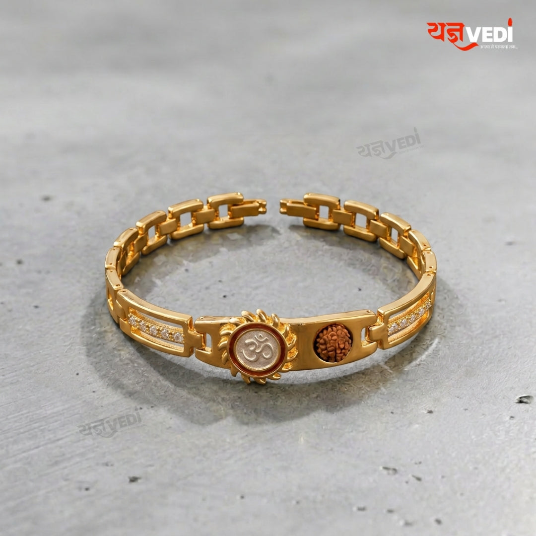 Gold Plated Essential Om Surya Rudraksha Bracelet