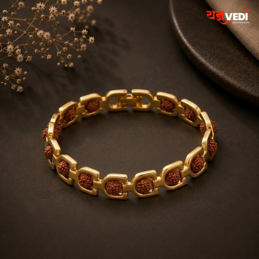 Gold Plated Essential D Shape Rudraksha Bracelet