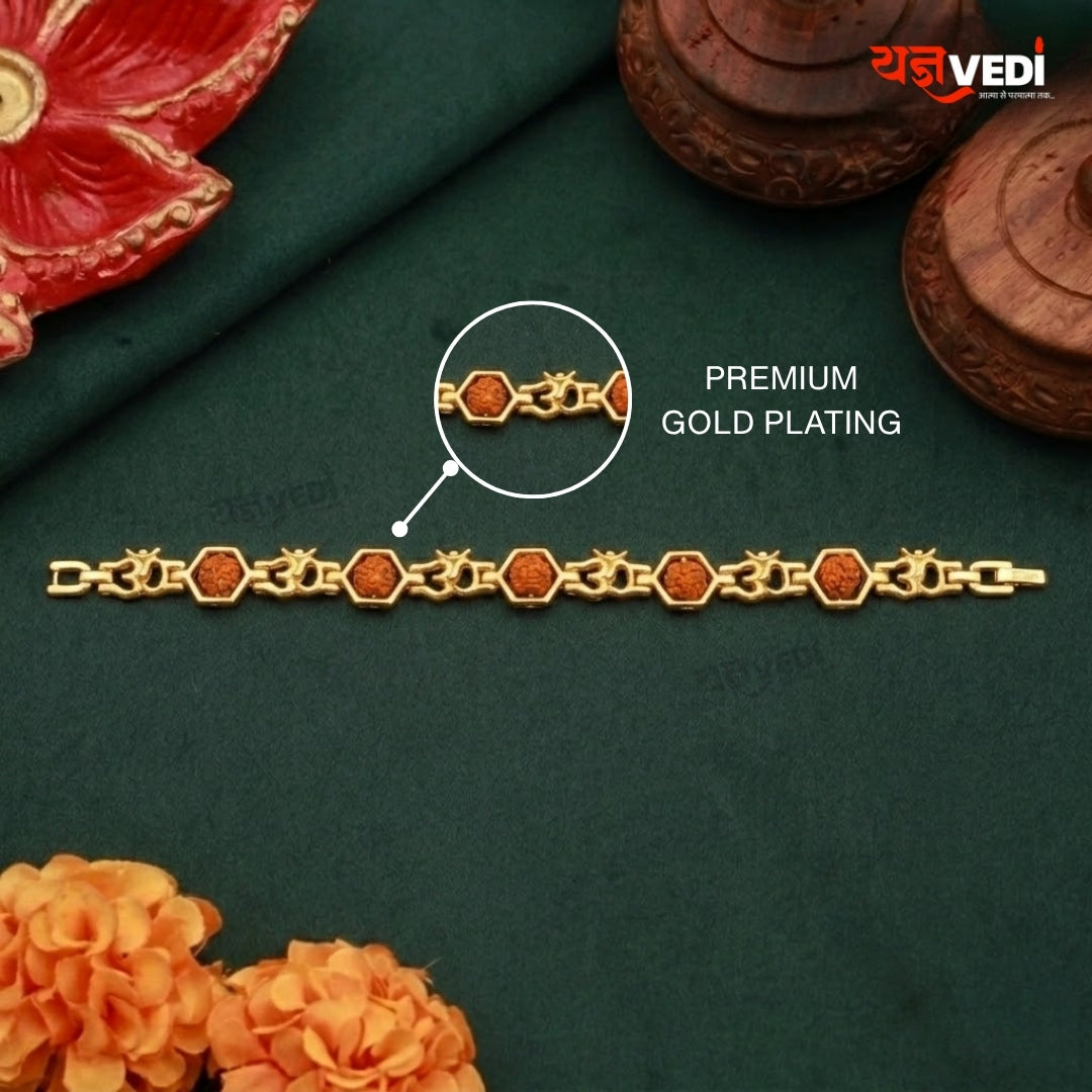 Gold Plated Essential Om Rudraksha Chain Bracelet