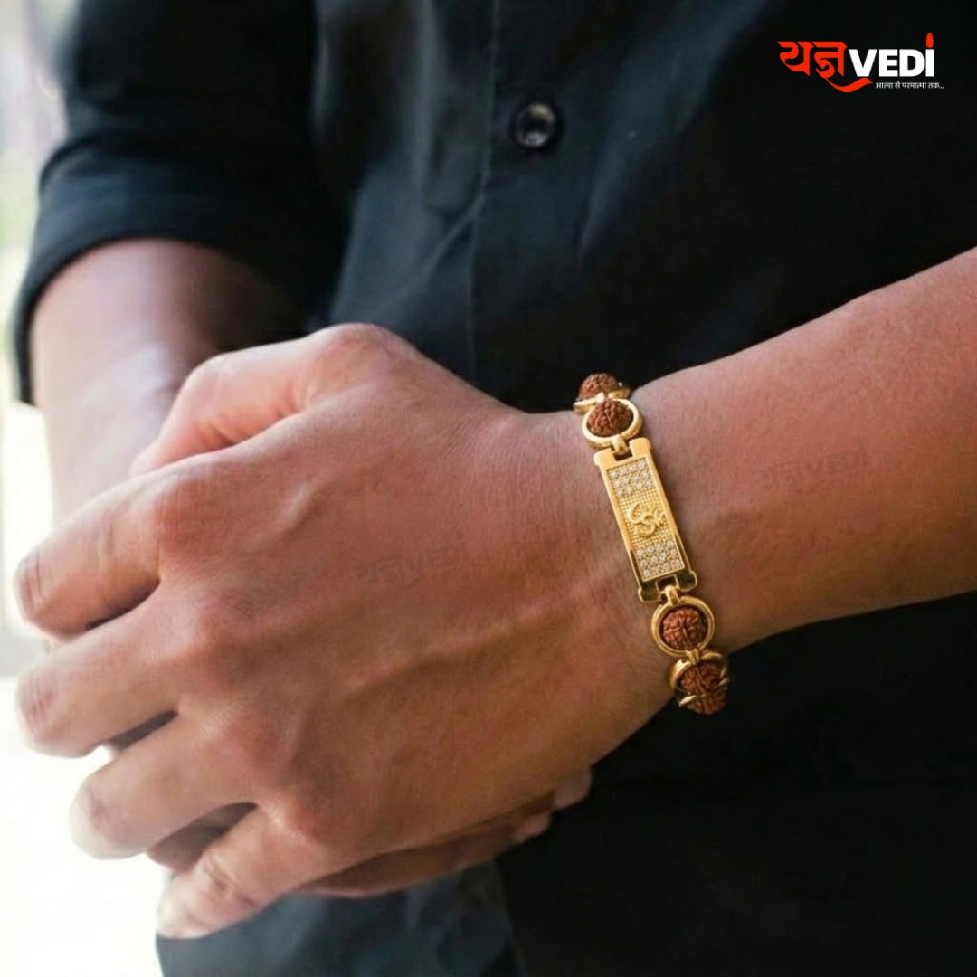 Gold Plated Essential Om Rudraksha Ring Shape Bracelet