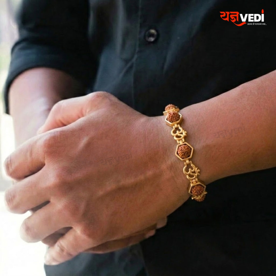 Gold Plated Essential Om Rudraksha Chain Bracelet