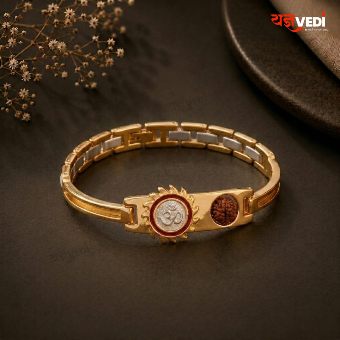 Gold Plated Essential Om Surya Rudraksha Half Chain Bracelet