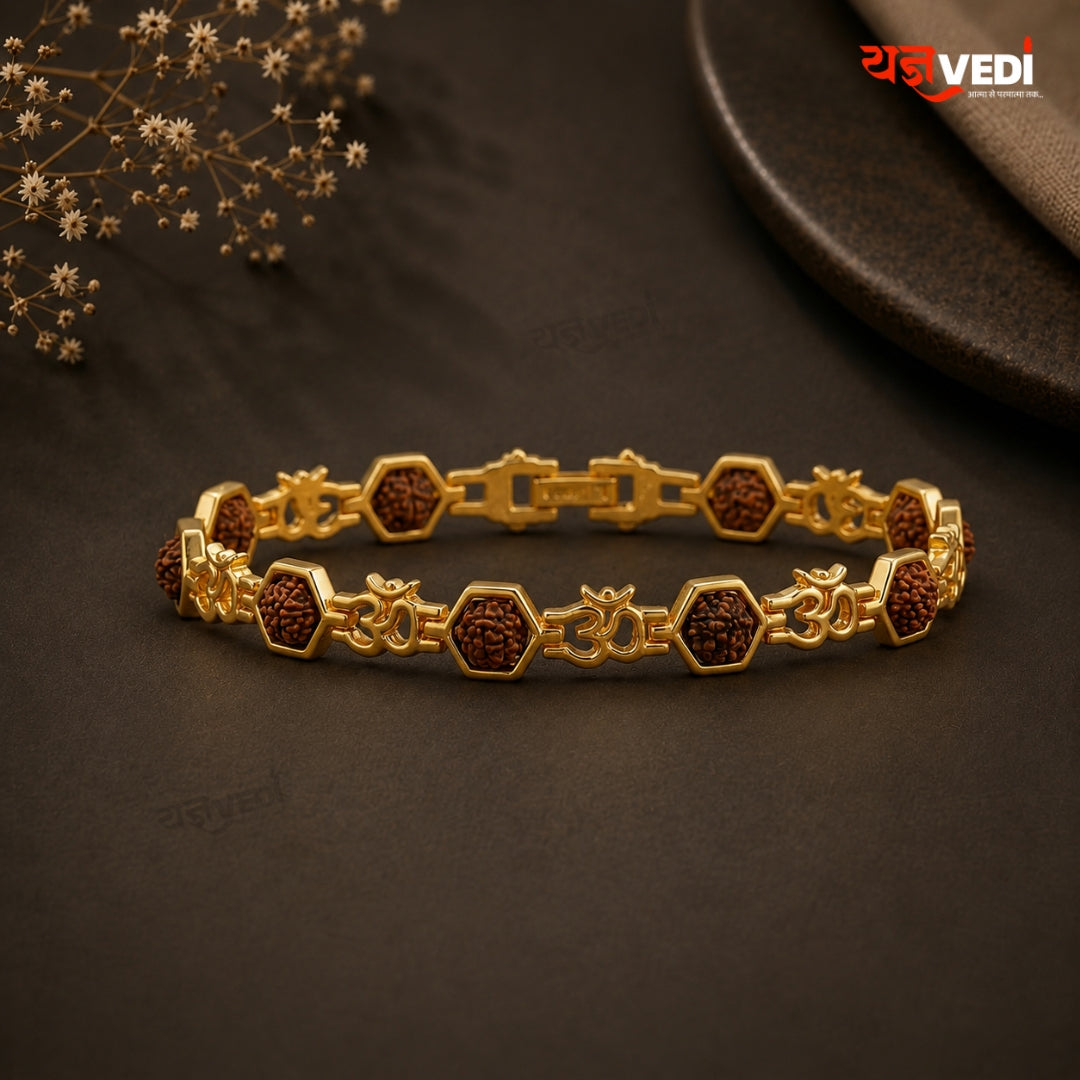 Gold Plated Essential Om Rudraksha Chain Bracelet