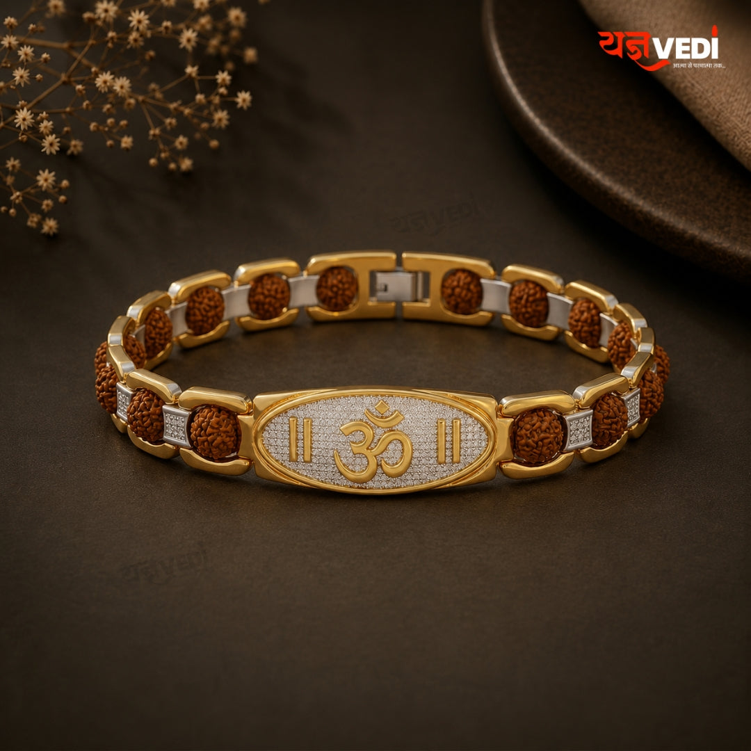 Oval Gold Plated Essential Omkar Rudraksha Bracelet