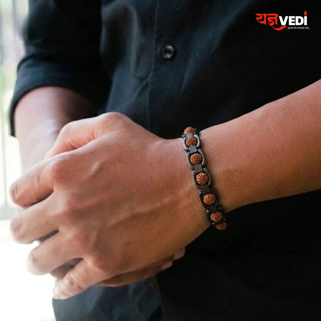 Silver Black Oxidised Plated Essential Rudraksha Bracelet