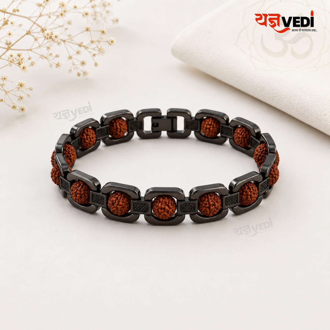 Silver Black Oxidised Plated Essential Rudraksha Bracelet