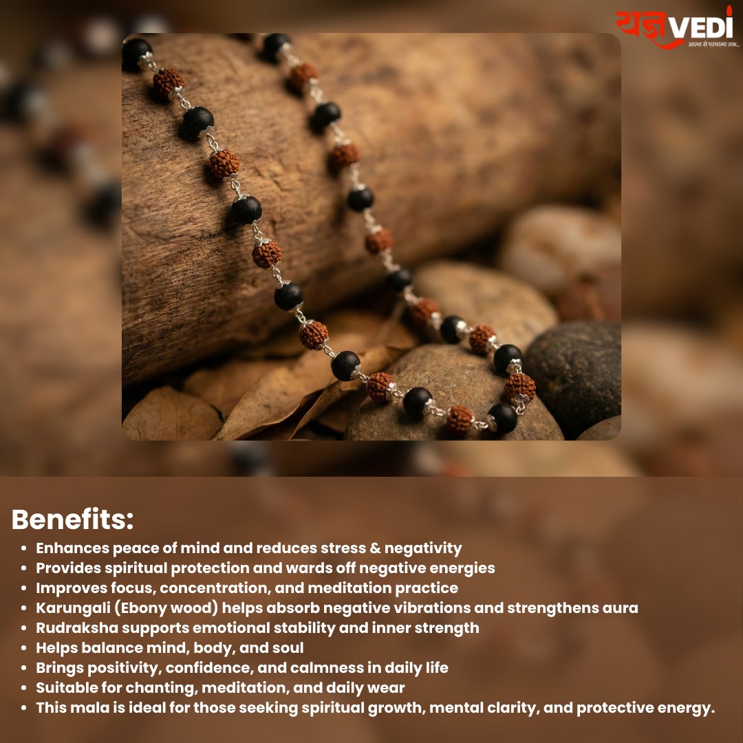 Karungali Rudraksh Mix Mala With Free 5 Mukhi Rudraksha Copper Bracelet & 5 Mukhi Rudraksha