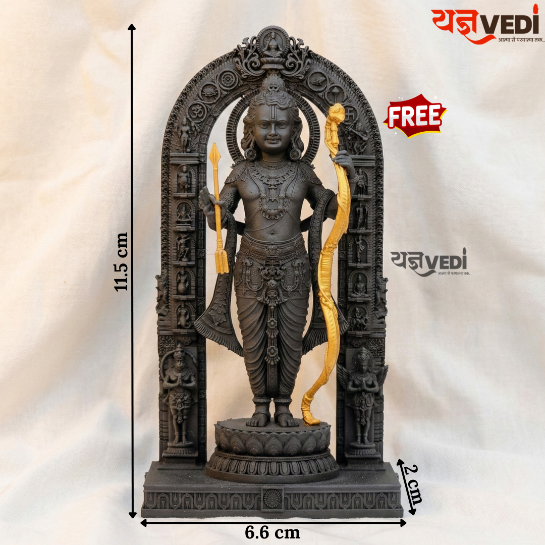 Gold Plated Original  Tulsi Mala – With Free Ram Lalla Murti & 5 Mukhi Rudraksha