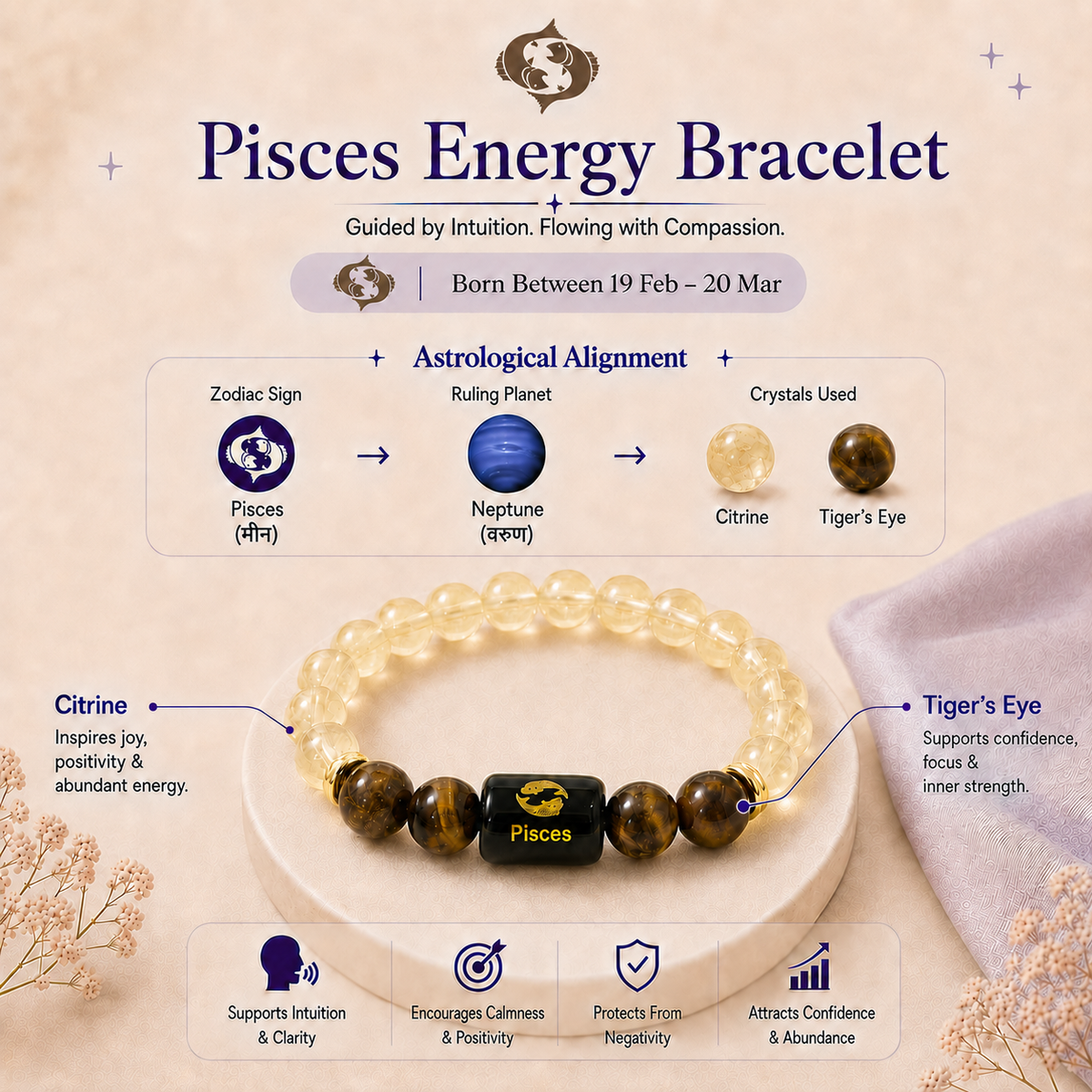 Pisces (मीन राशि) Zodiac Bracelet