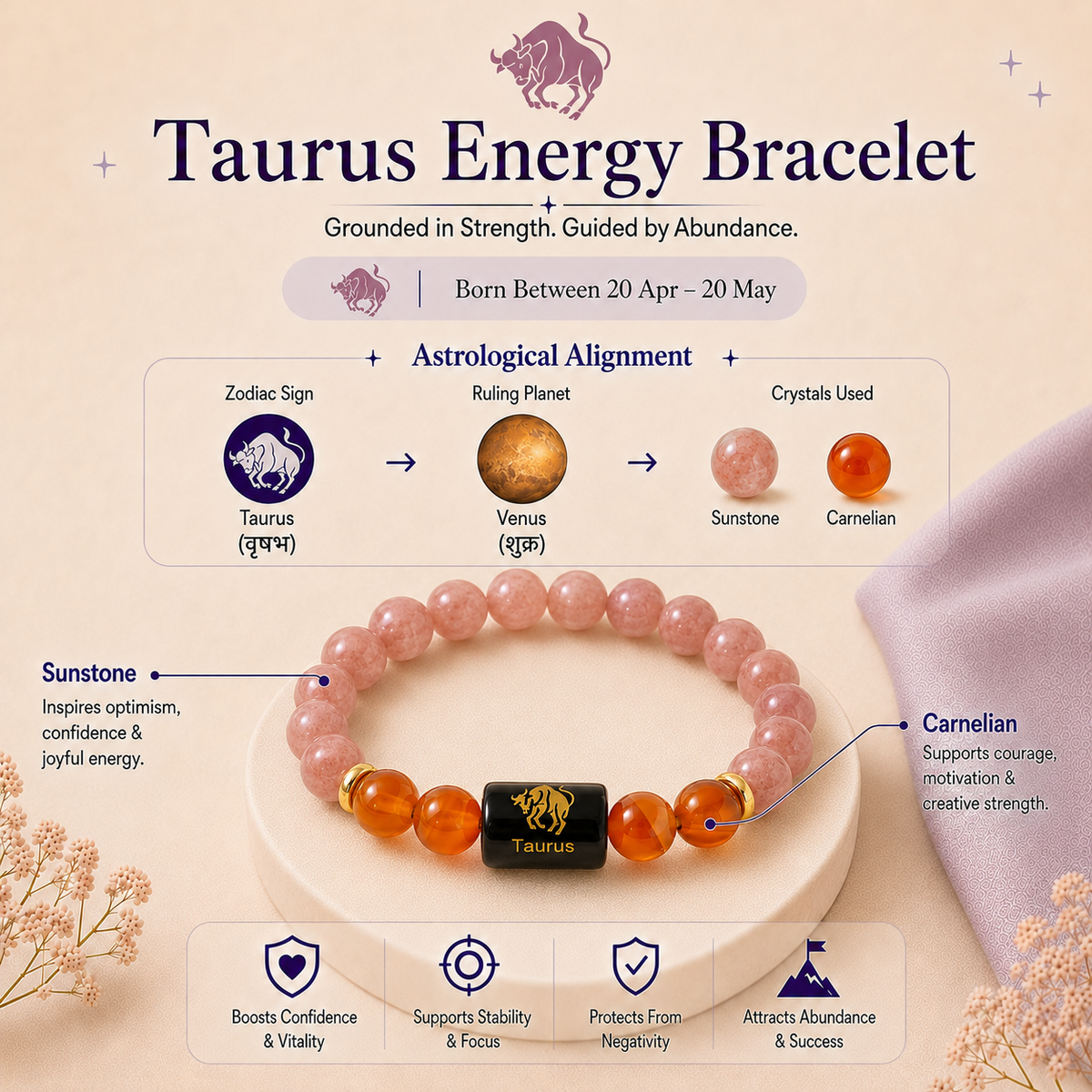 Taurus (वृषभ राशि) Zodiac Bracelet