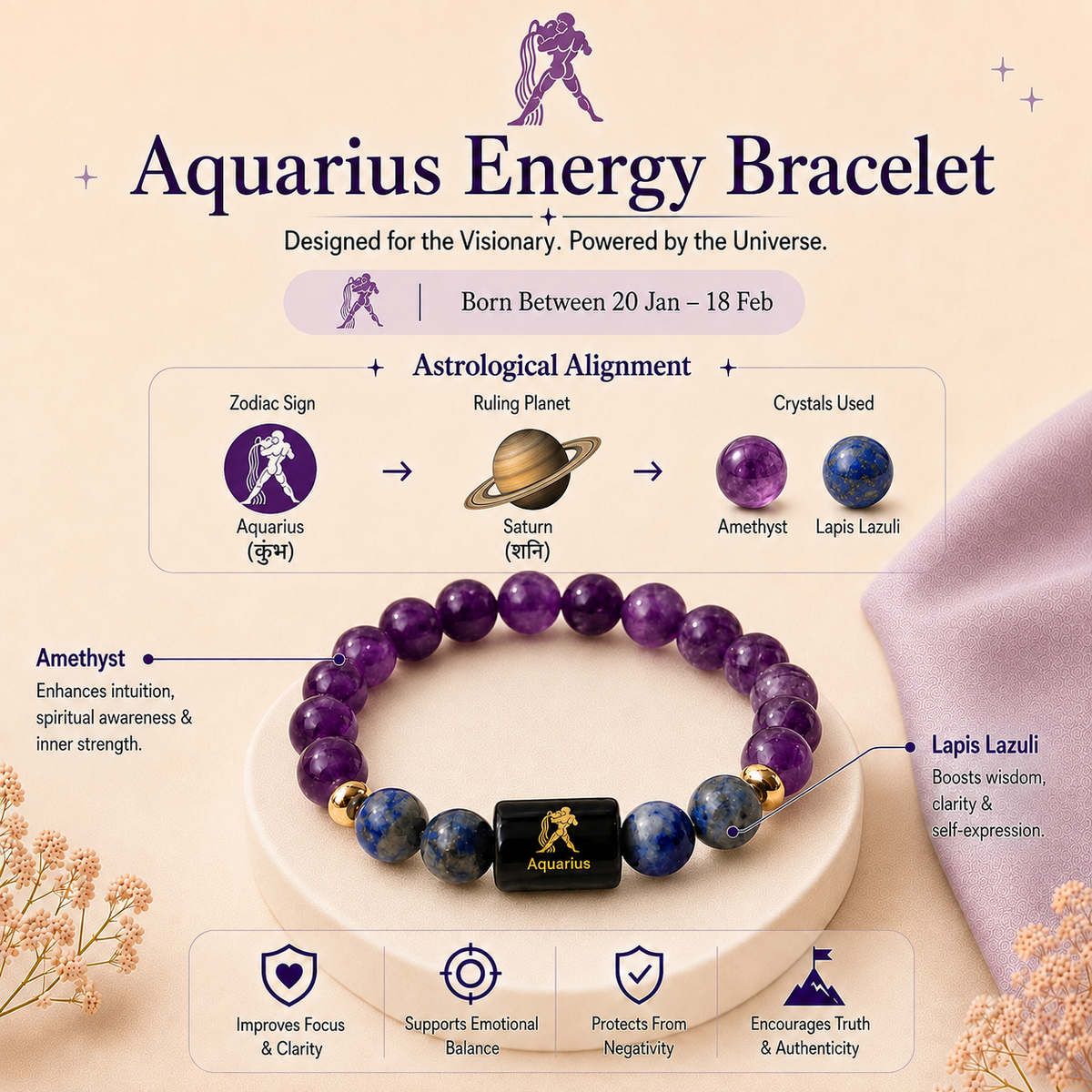 Aquarius (कुंभ राशि) Zodiac Bracelet