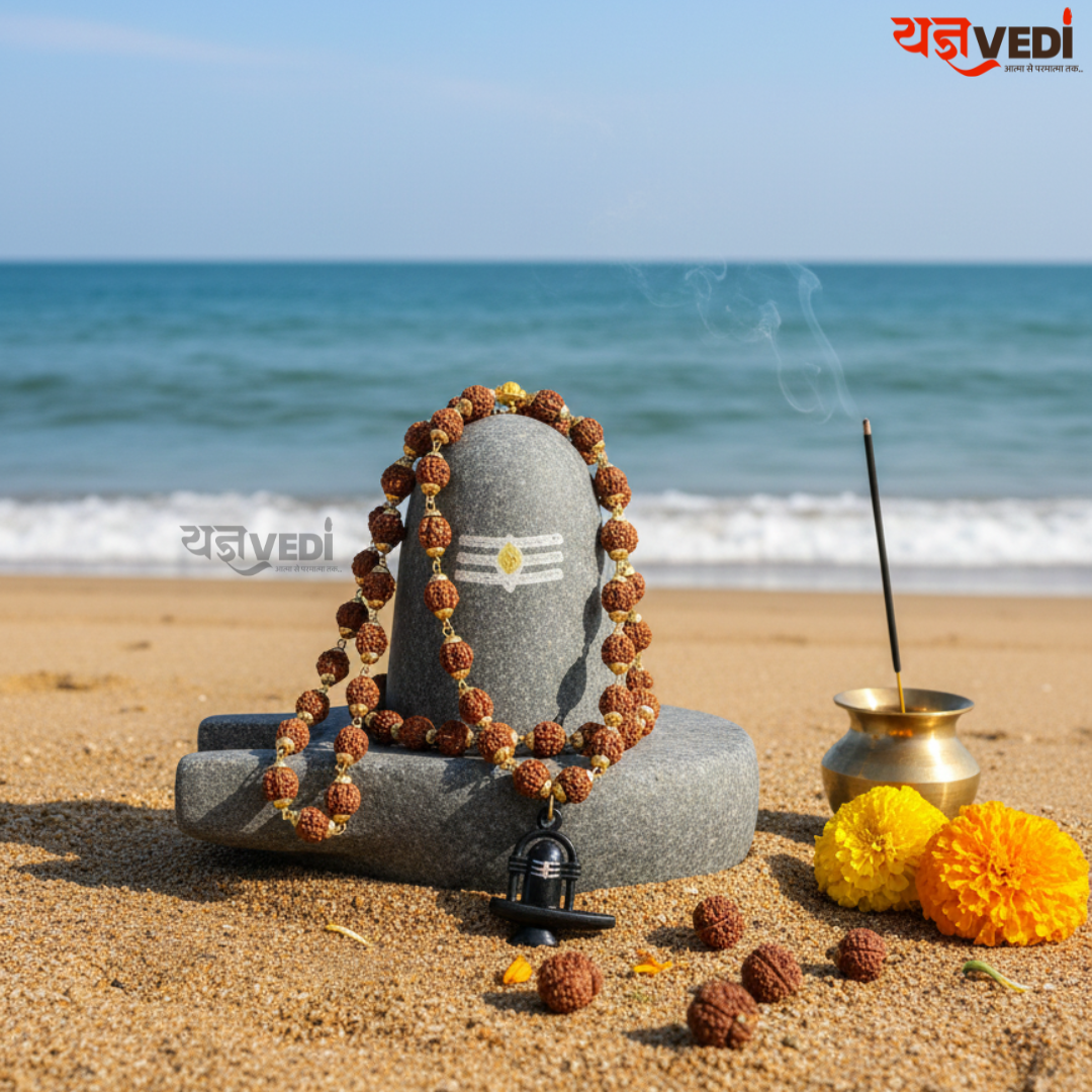 Gold Plated Rudraksha Shivling Locket Mala