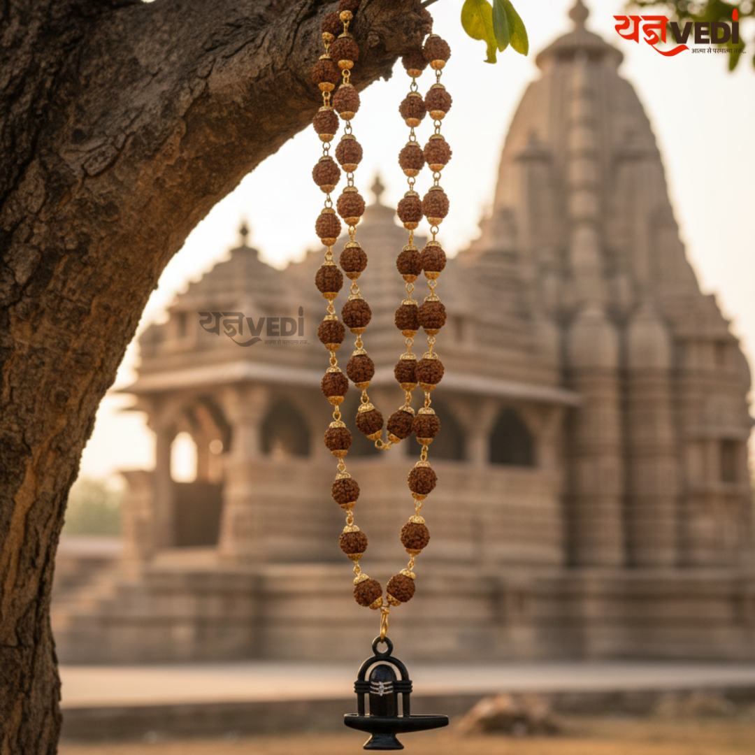 Gold Plated Rudraksha Shivling Locket Mala