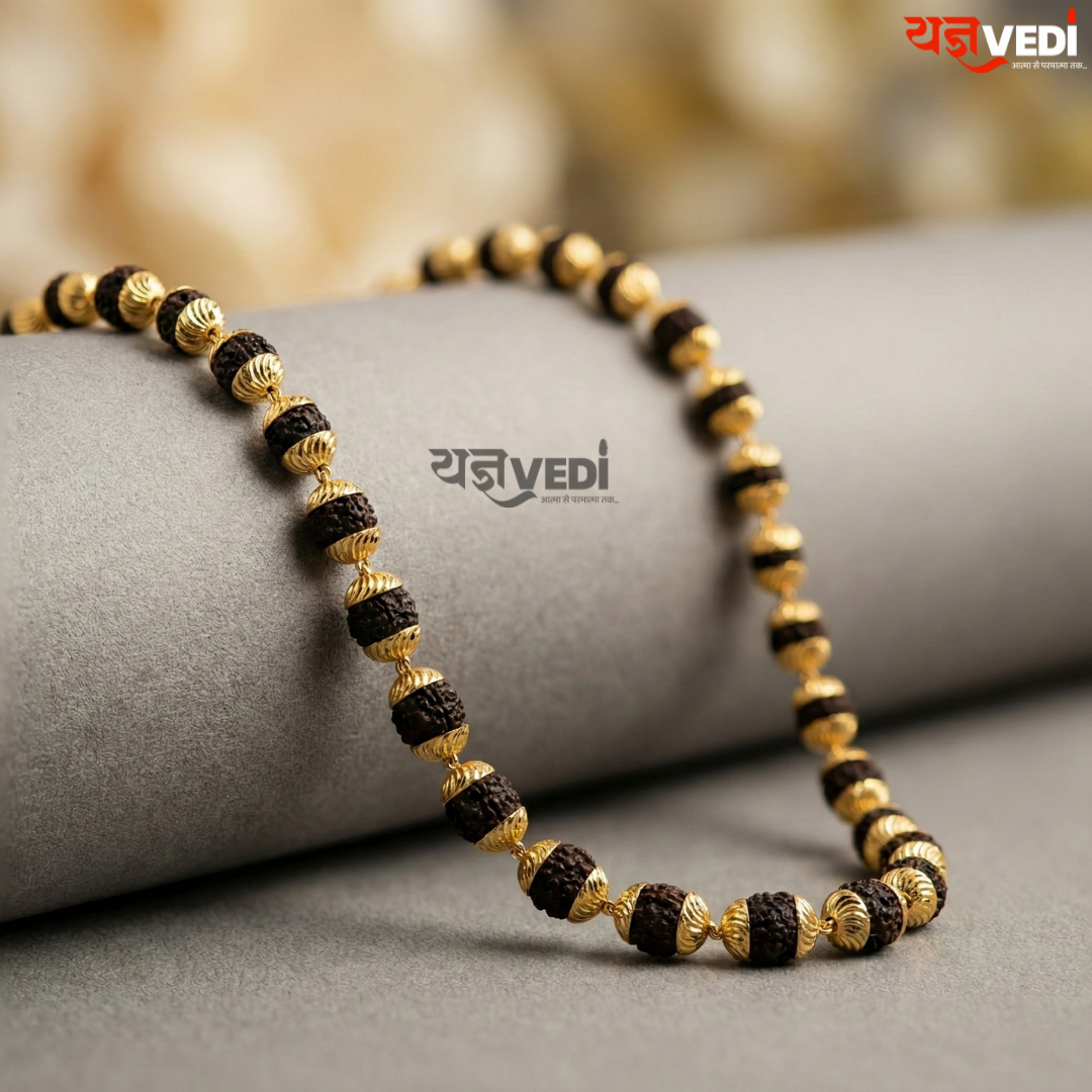 Gold Plated Black Rudraksha Mala - Divine Power with Royal Elegance