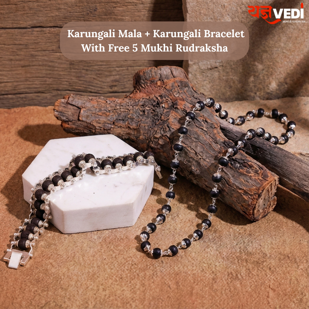 Karungali Mala + Karungali Bracelet Combo With Free 5 Mukhi Rudraksha- Spiritual Protection Combo